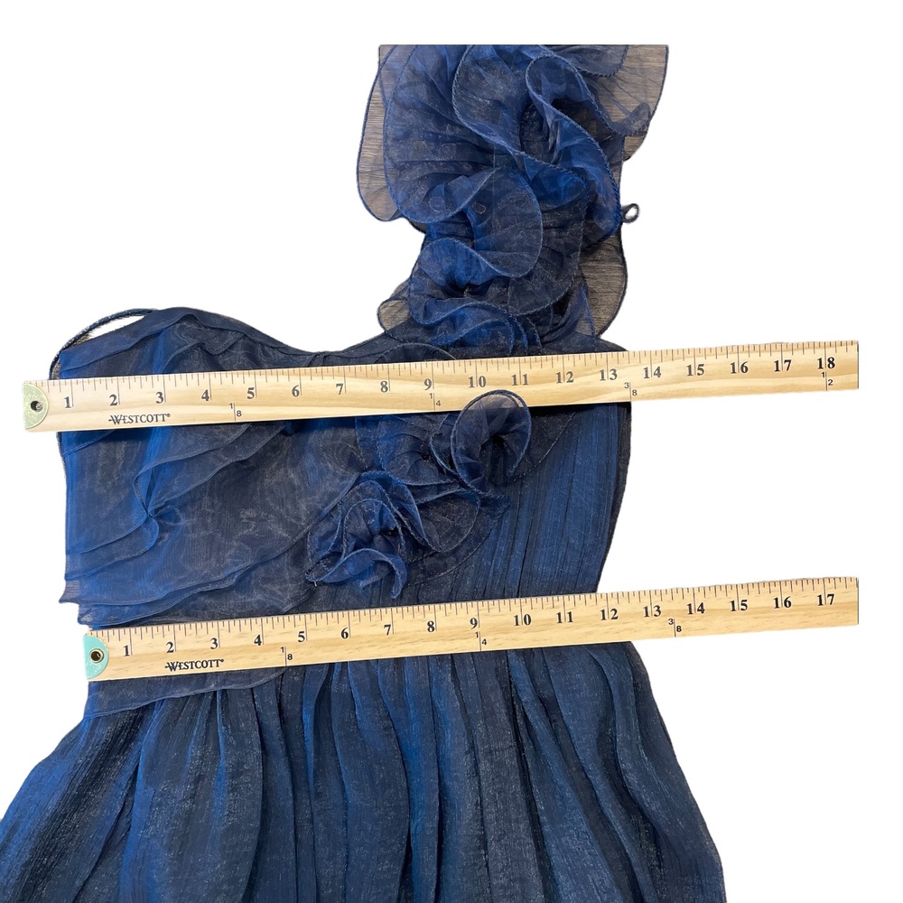 BCBGeneration Navy Organza Ruffle One Shoulder Mini Dress Size 0 Wedding Guest - Picture 9 of 12